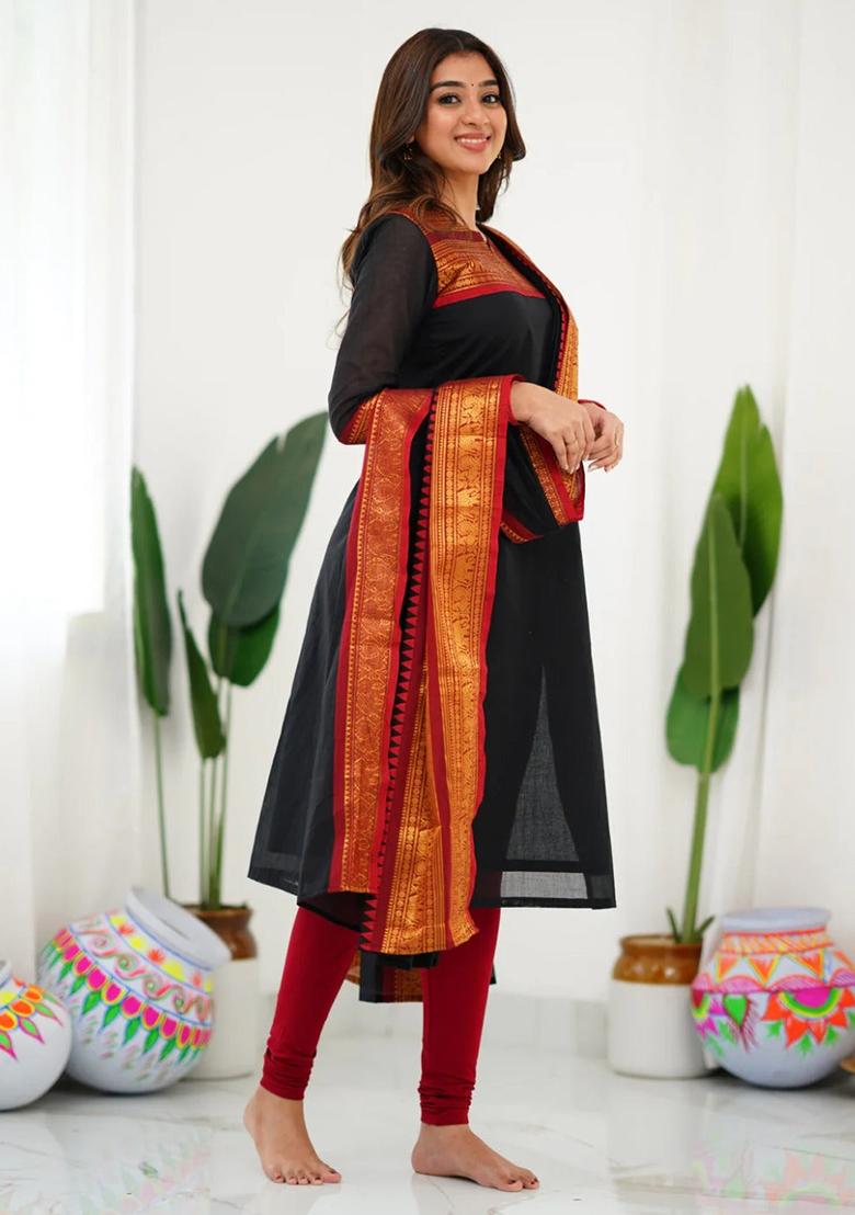 Black Weaving Cotton Kurta Set
