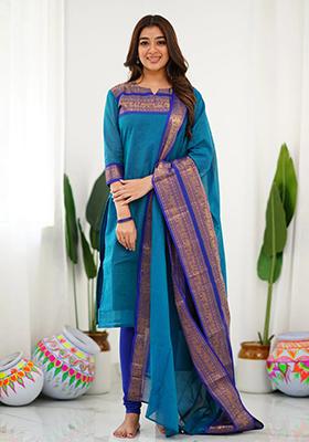 Sky Blue Weaving Cotton Kurta Set