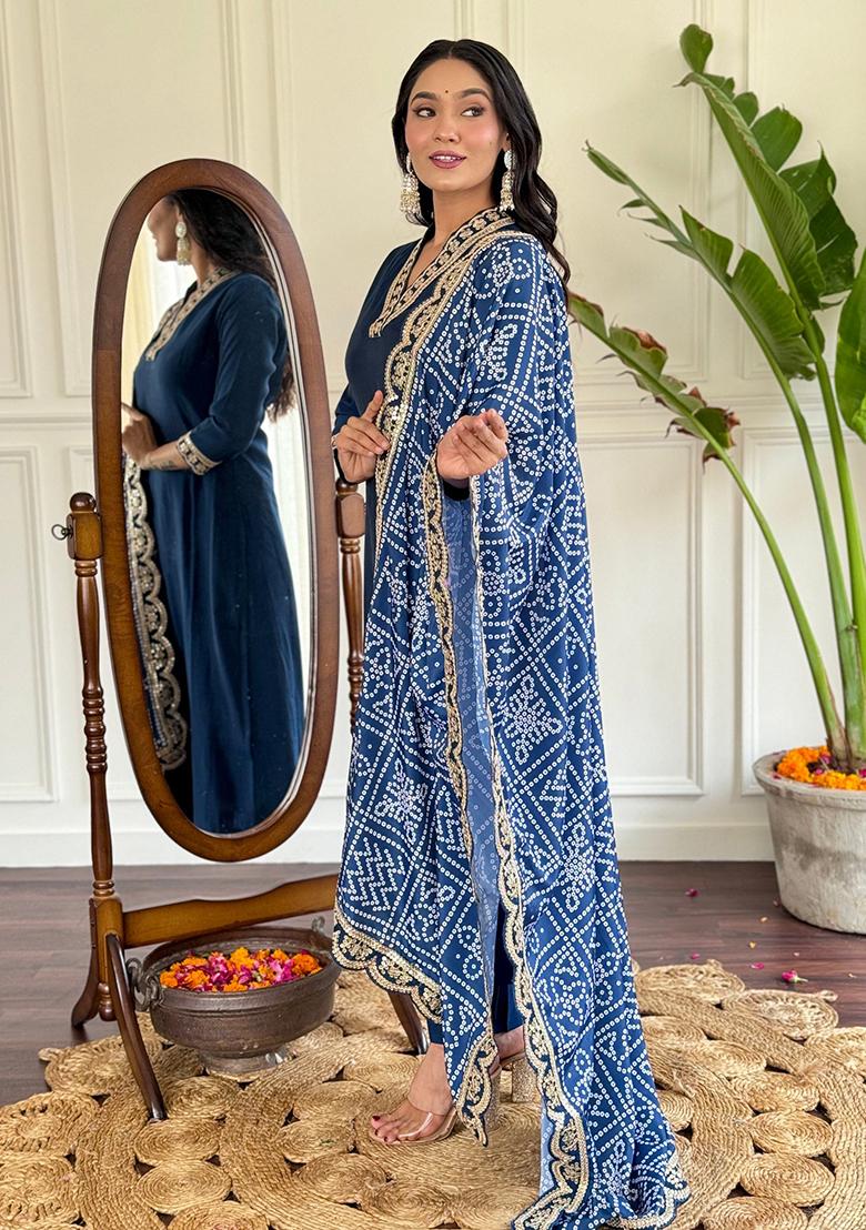 Teal Embroidered Chanderi Kurta Set