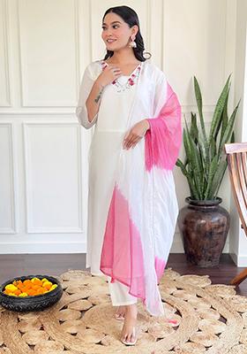 Off White Embroidered Chanderi Kurta Set