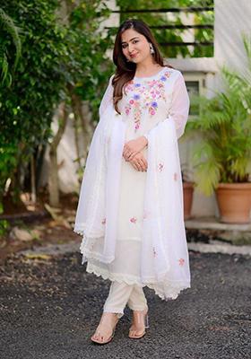White Embroidered Georgette Kurta Set