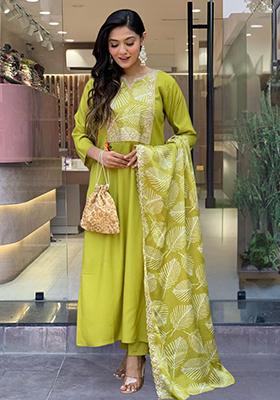 Lemon Yellow Embroidered Viscose Kurta Set