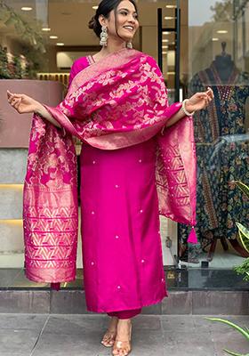Pink Embroidered Cotton Kurta Set