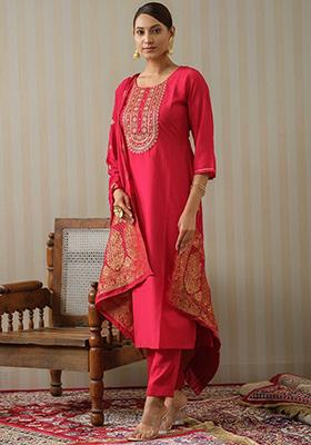 Gajri Embroidered Cotton Kurta Set