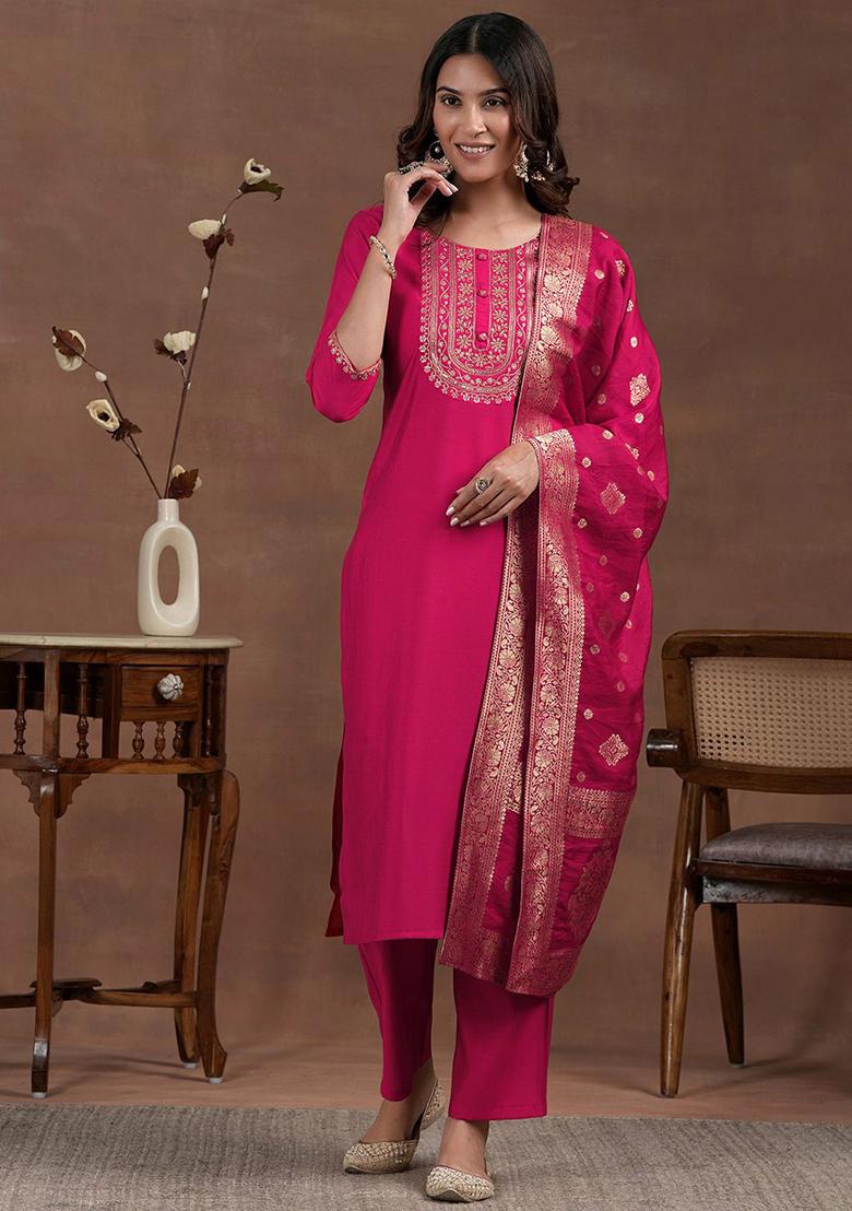 Gajri Embroidered Cotton Kurta Set