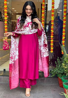 Pink Embroidered Cotton Kurta Set