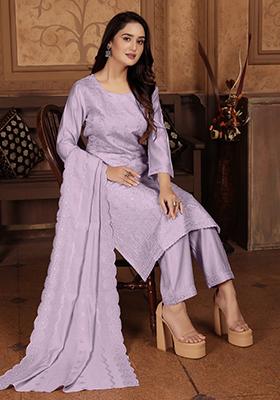 Lavender Embroidered Chanderi Kurta Set