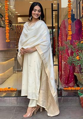 White Embroidered Chanderi Kurta Set