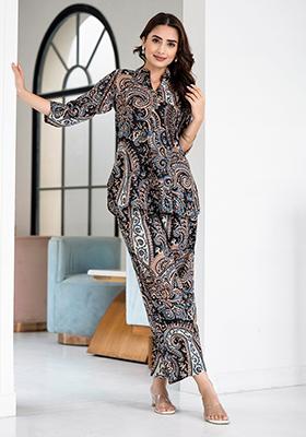 Black Printed Rayon Kurta Set