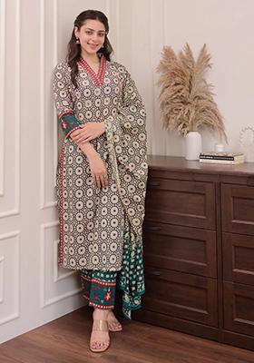 Brown Printed Rayon Kurta Set