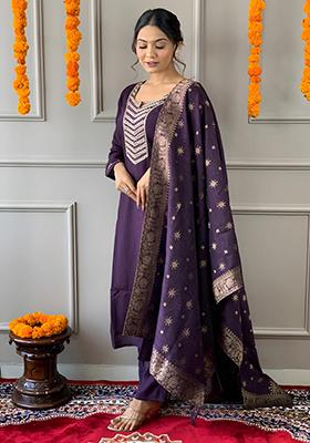 Maroon Embroidered Chanderi Kurta Set