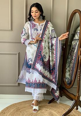 Off White Printed Muslin Kurta Set