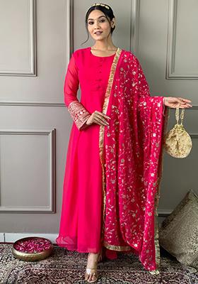 Pink Embroidered Georgette Kurta Set