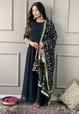 Black Embroidered Georgette Kurta Set