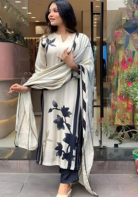 Off White Embroidered Muslin Kurta Set