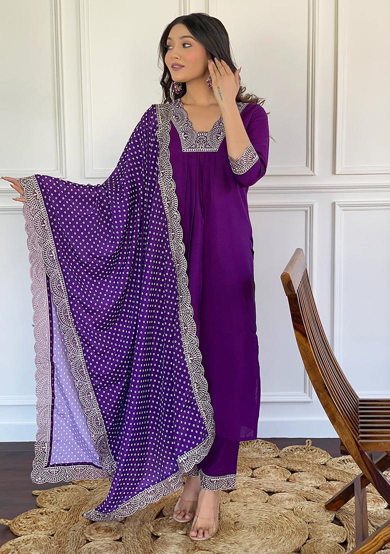 Maroon Embroidered Poly Blend Kurta Set