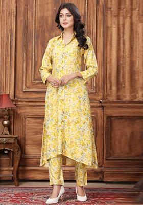 Yellow Printed Rayon Kurta Set