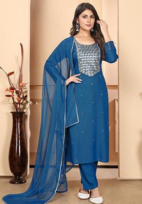 Green Embroidered Rayon Kurta Set