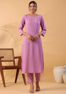 Pink Solid Rayon Kurta Set