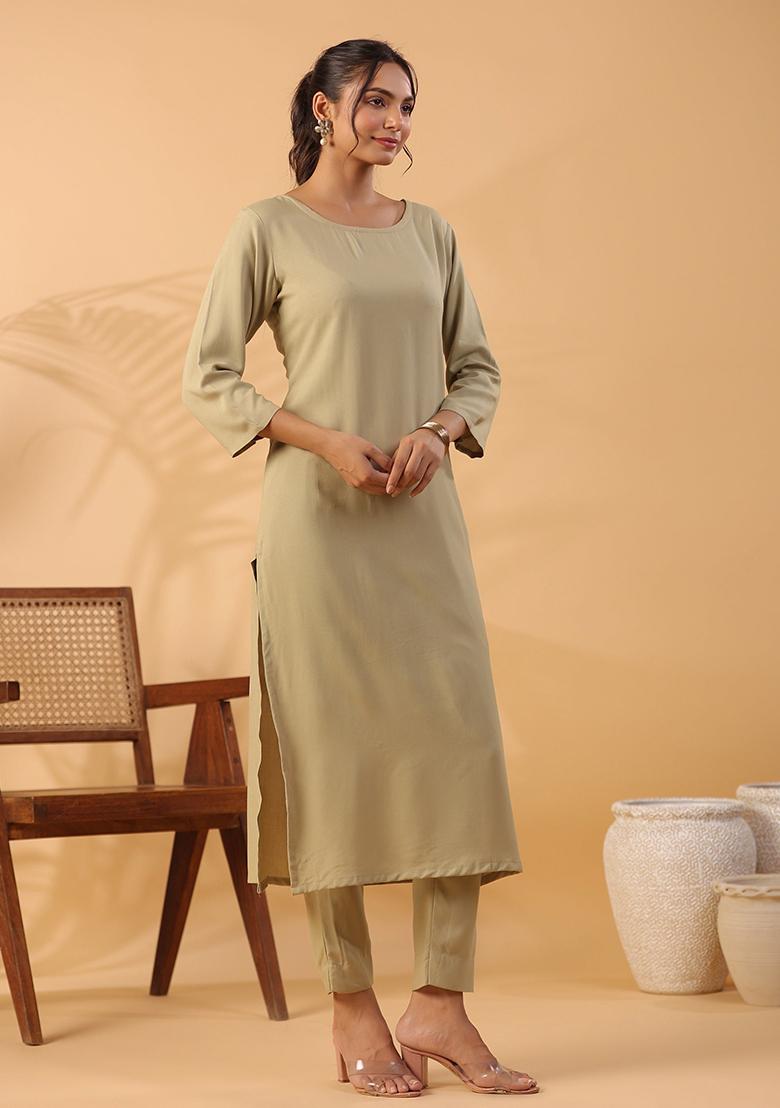Light Brown Solid Rayon Kurta Set