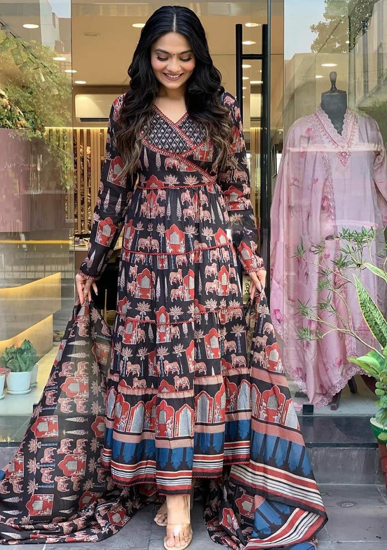 Black Embroidered Cotton Kurta Set