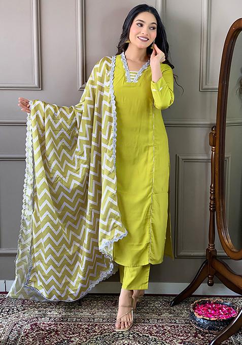 Lemon Yellow Embroidered Viscose Kurta Set