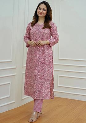 Pink Printed Rayon Kurta Set