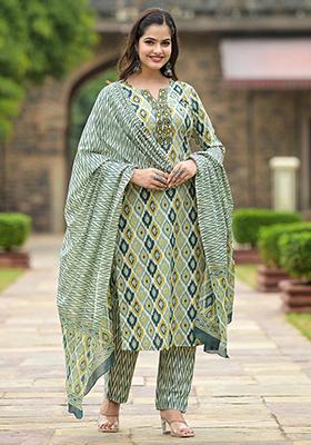 Mehendi Printed Rayon Kurta Set