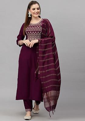 Maroon Printed Rayon Kurta Set
