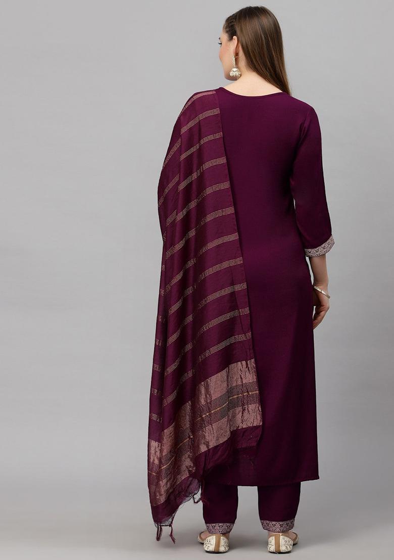 Maroon Printed Rayon Kurta Set
