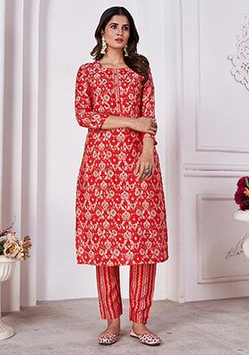 Pink Printed Rayon Kurta Set