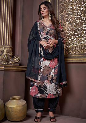 Black Printed Rayon Kurta Set