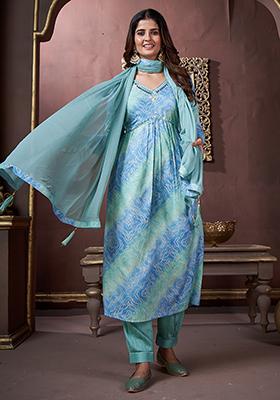 Sky Blue Printed Rayon Kurta Set