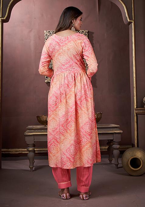 Peach Printed Rayon Kurta Set
