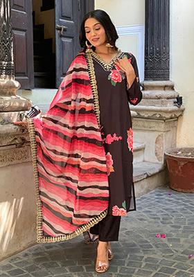 Black Embroidered Muslin Kurta Set