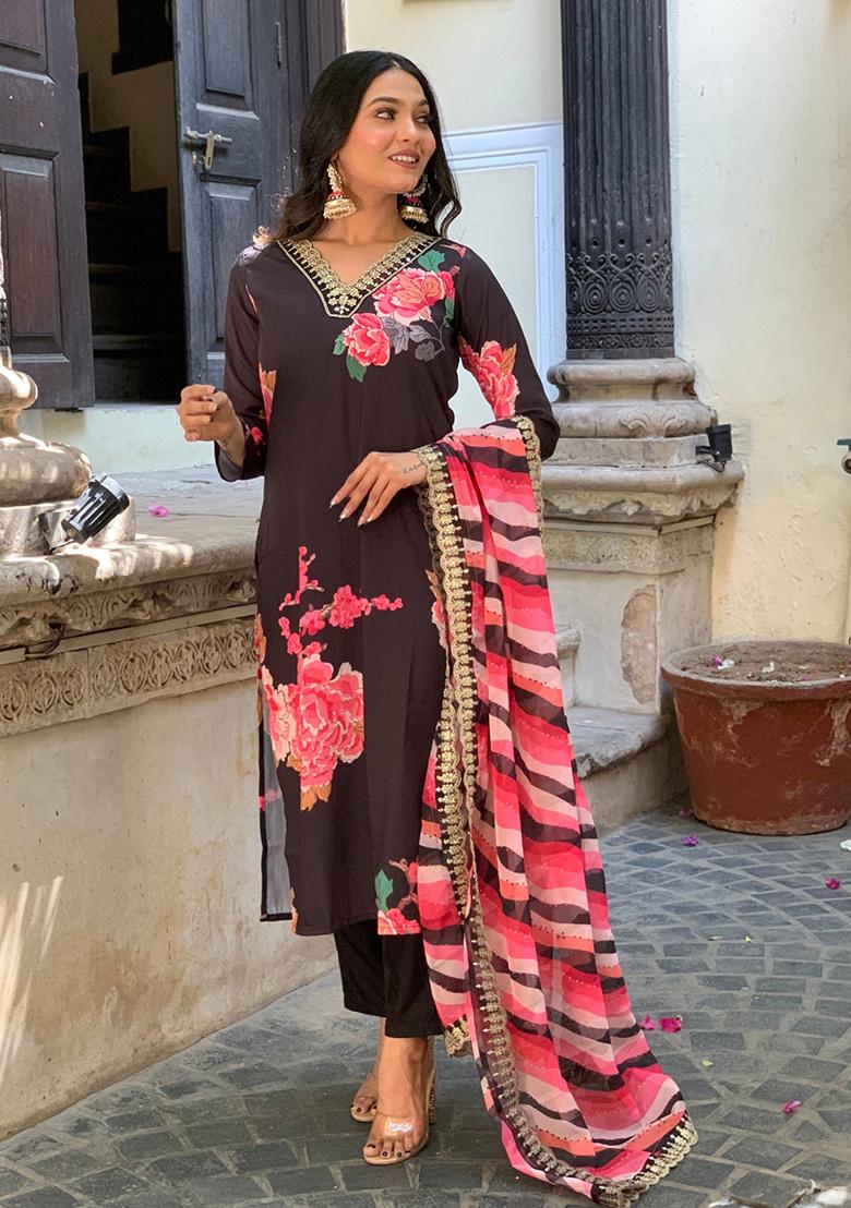 Black Embroidered Muslin Kurta Set