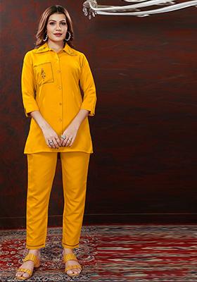 Yellow Embroidered Cotton Co-Ord Set
