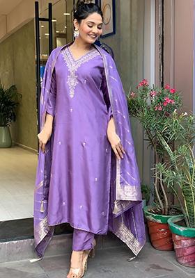 Lavender Embroidered Chanderi Co-Ord Set