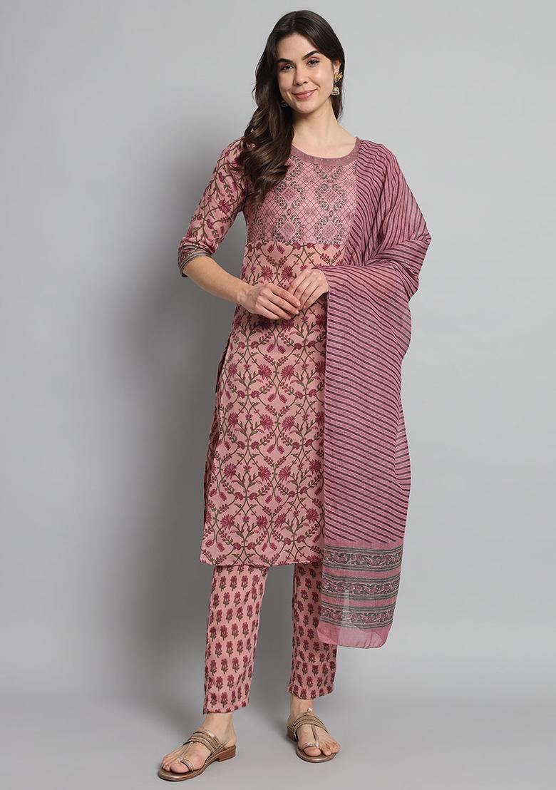 Pink Printed Cotton Kurta Set