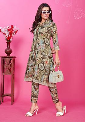Multicolor Printed Rayon Kurta Set