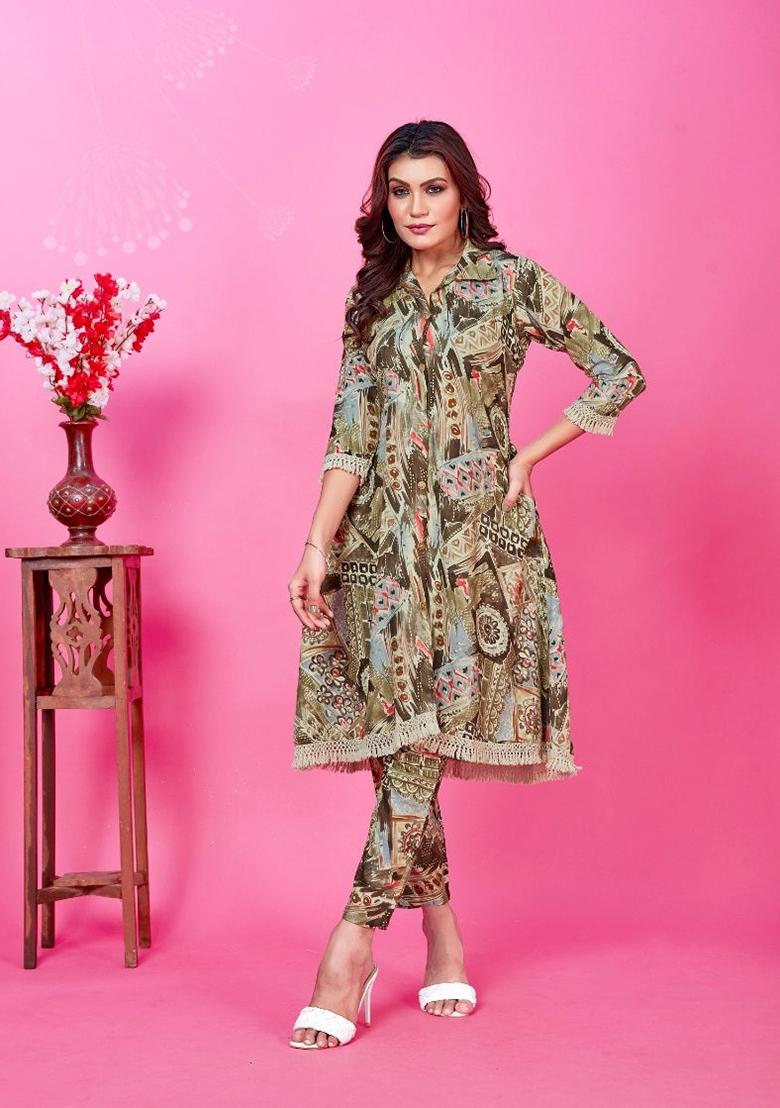 Multicolor Printed Rayon Kurta Set