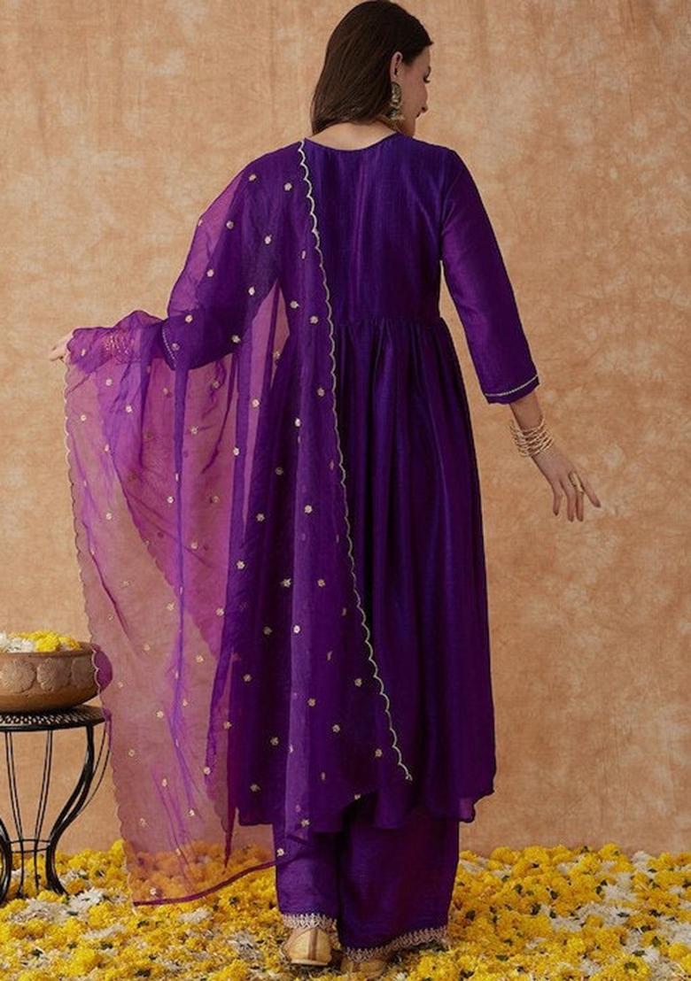 Maroon Embroidered Silk Kurta Set