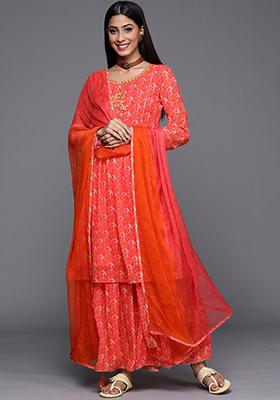 Peach Embroidered Georgette Kurta Set