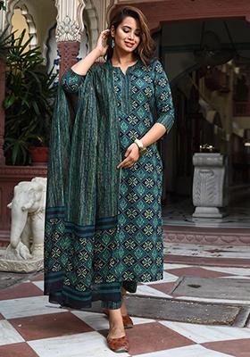 Blue Printed Rayon Kurta Set
