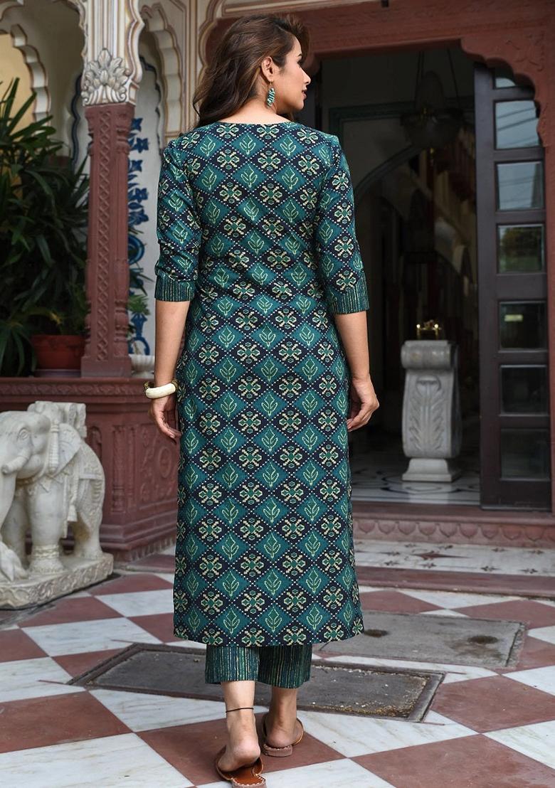 Blue Printed Rayon Kurta Set
