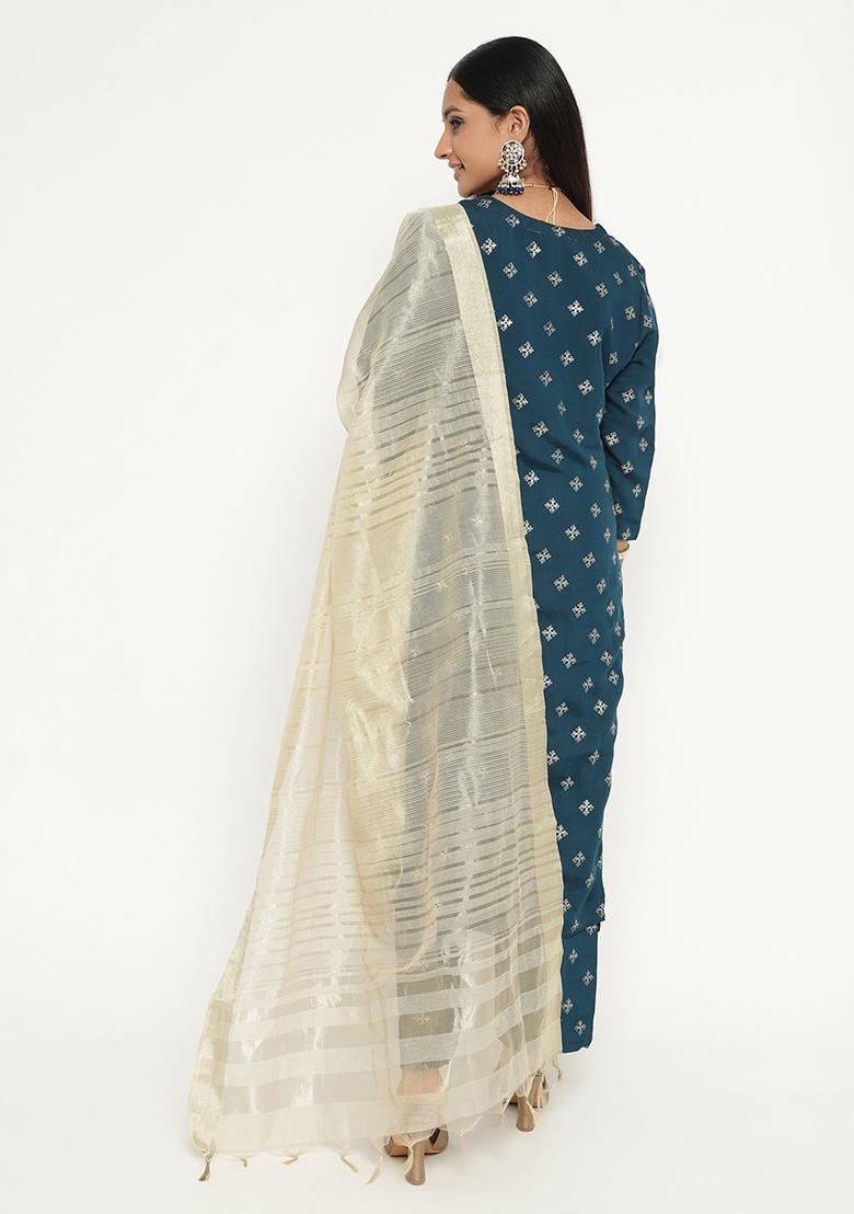 Blue Embroidered Silk Kurta Set