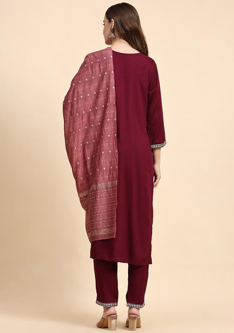 Red Embroidered Silk Kurta Set