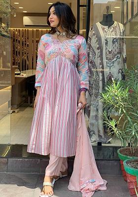 Multicolor Embroidered Viscose Kurta Set