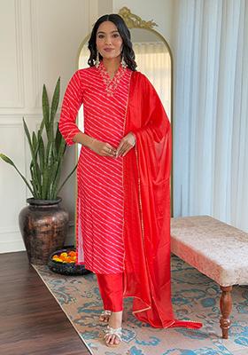 Orange Printed Muslin Kurta Set