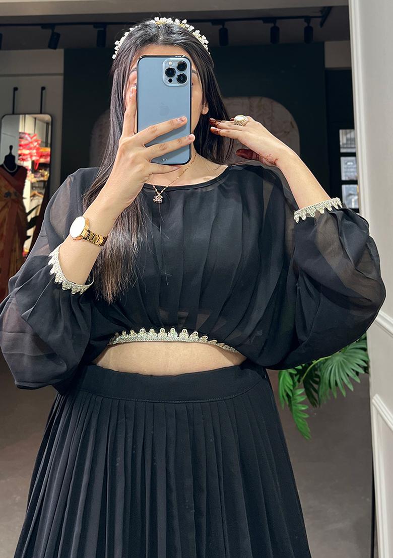 Black Embroidered Georgette Lehenga Set